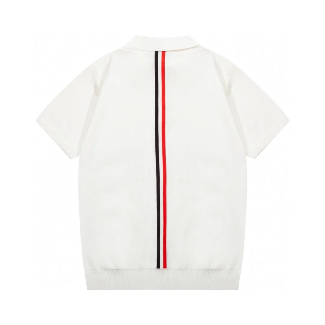 Thom Browne ➡️ POLO ， Retro Same Style Polo Versatile : White Size：M-3XL
